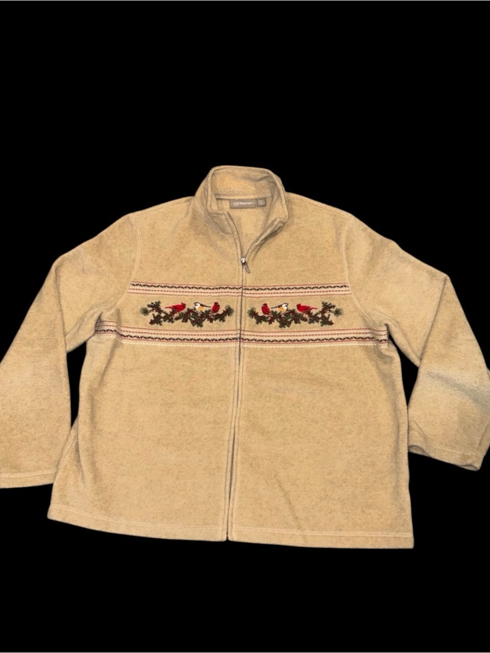 Vintage Croft & Barrow Fleece Jacket Embroidered Birds Full Zip Size XL